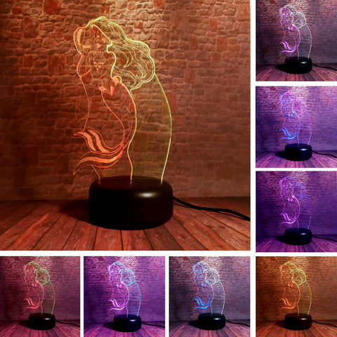 Ariel Anime Figurine Animal Model 3D LED Night Light