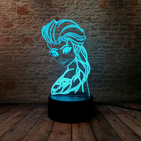 Princess Figure Elsa Model 3D LED Night Light