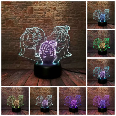 Bulldog Animal Figure Model 3D LED Night Light