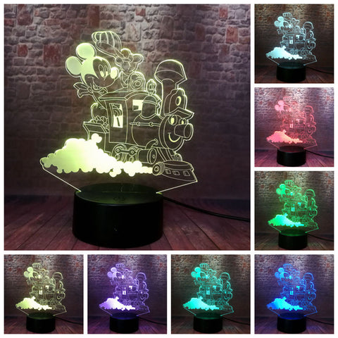 Train Mickey Anime Figure 3D LED Night Light