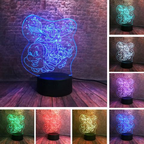 Little Mermaid Anime Figure 3D LED Night Light