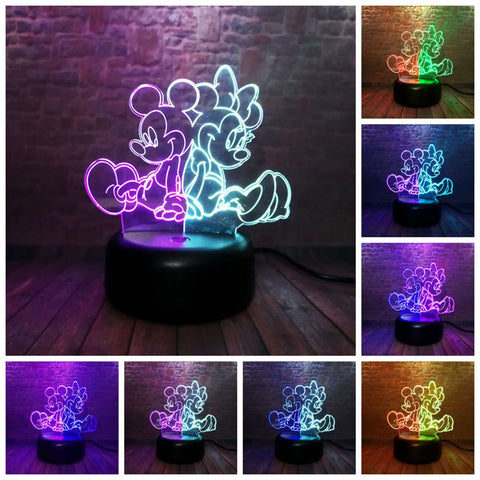 Mickey Mouse And Minnie Mouse Anime Figure 3D LED Night Light