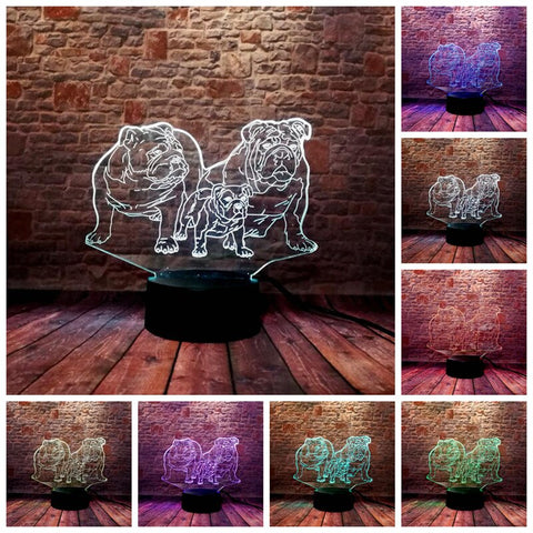 Bull dog Model 3D LED Night Light