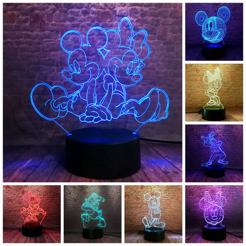 Mickey Mouse and Minnie Mouse Cartoon Figure 3D LED Night Light