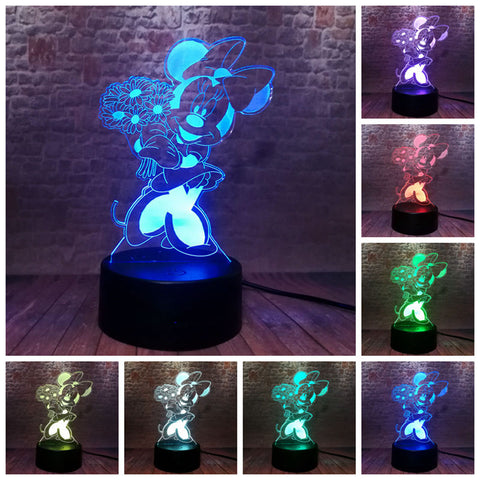 Luminous Flower Minnie Anime Figurines 3D LED Night Light