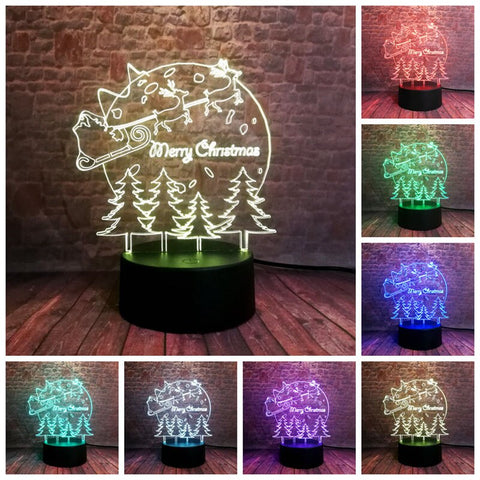 Santa Claus Christmas Tree and Elk Figure 3D LED Night Light